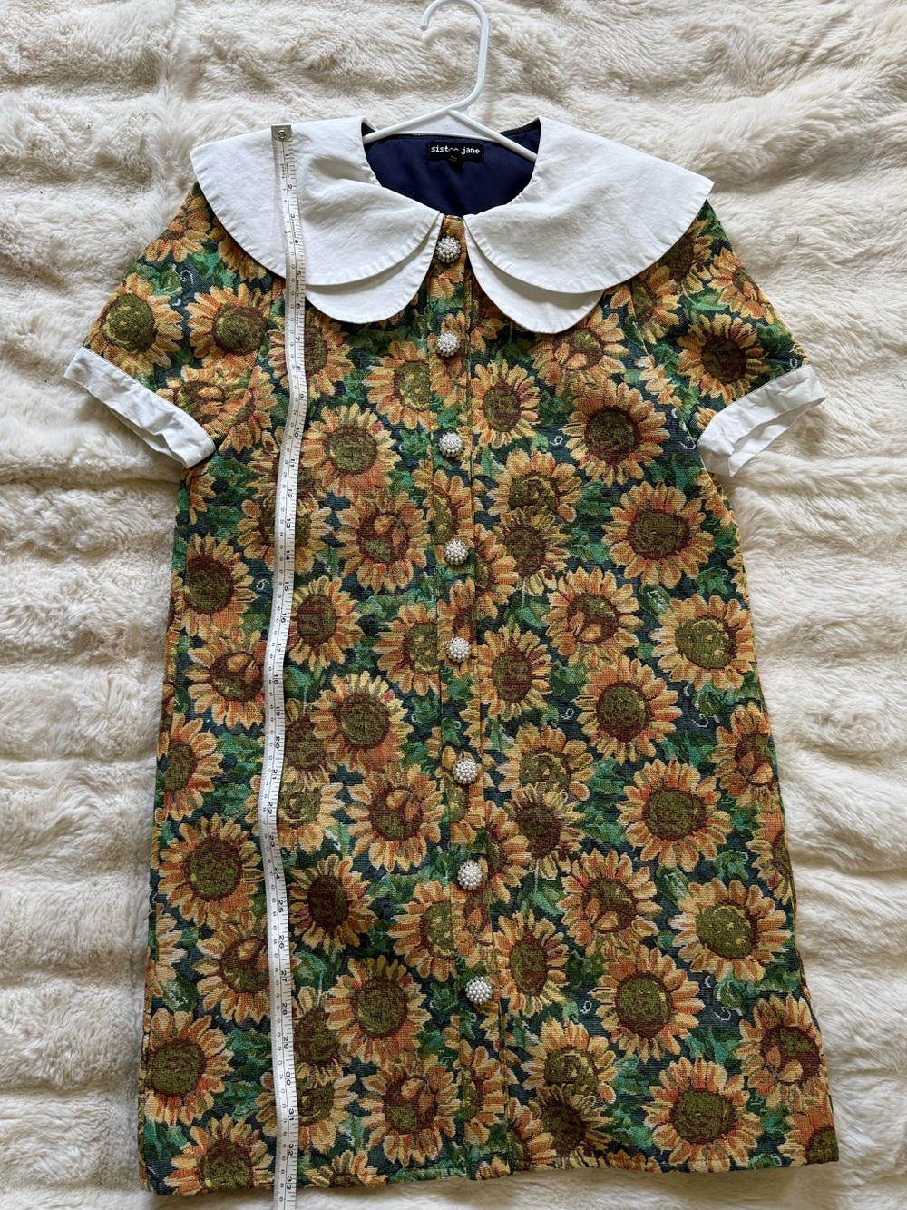 Sister Jane Yellow Sunflower Button-Front Dress with White Peter Pan Collar - Picture 9 of 10